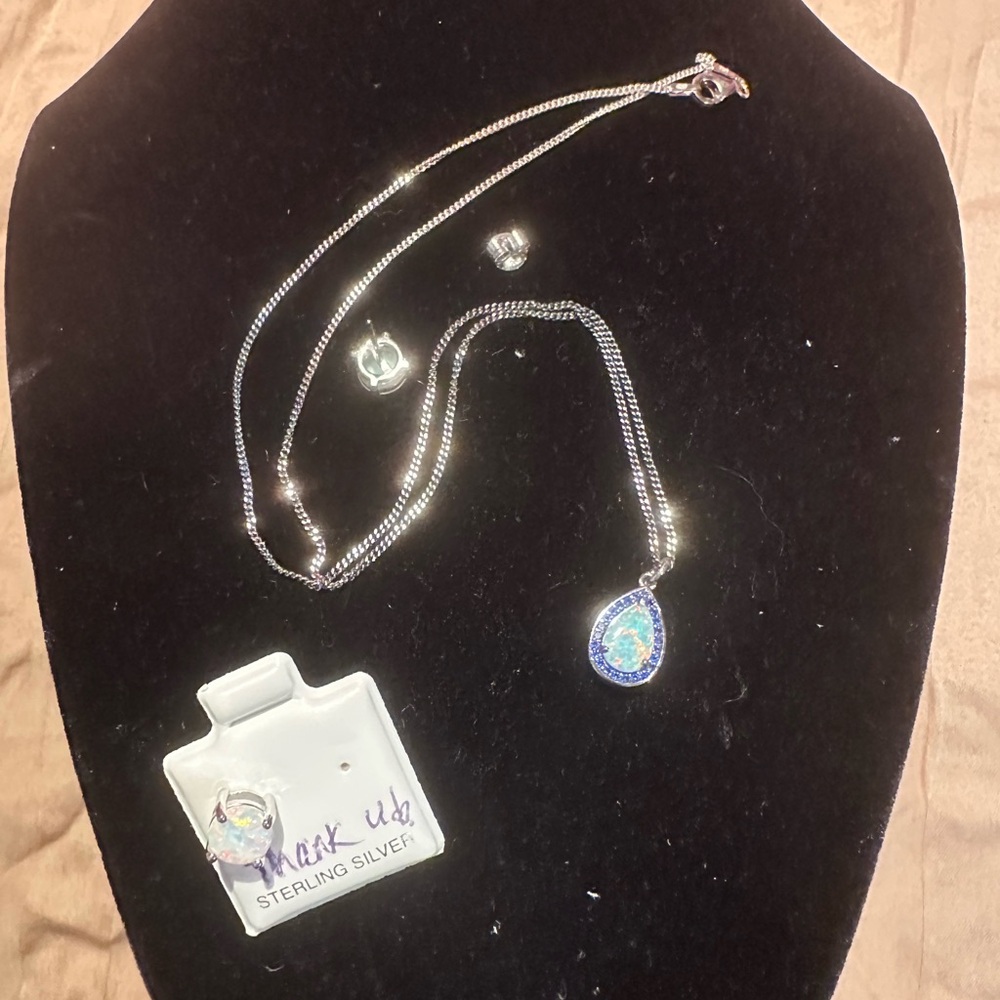 Sterling Silver Teardrop Opal Pendant with amethyst accents stones .  NWOT